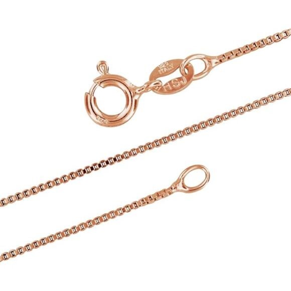Rose Gold Box Chain Necklace 14K Plated Sterling Silver Thin Dainty Jewelry - Picture 6 of 6
